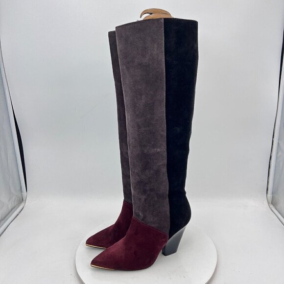 Tory Burch Shoes - Tory Burch Lila 90mm Women Size 6M Burgundy Grey Black Suede Knee High Boots